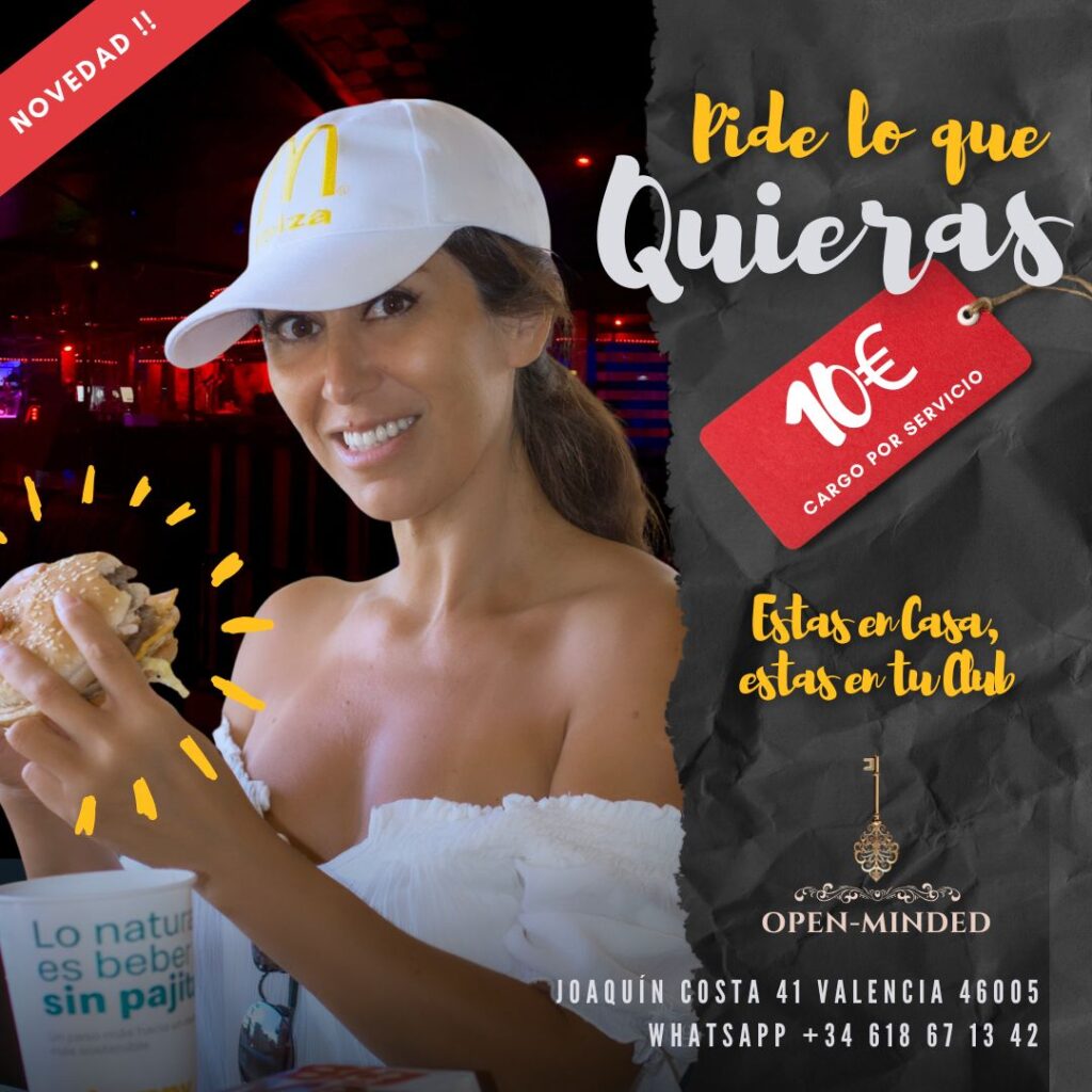 Promoción del servicio “Pide lo que quieras” en el club swinger Open-Minded en Valencia.